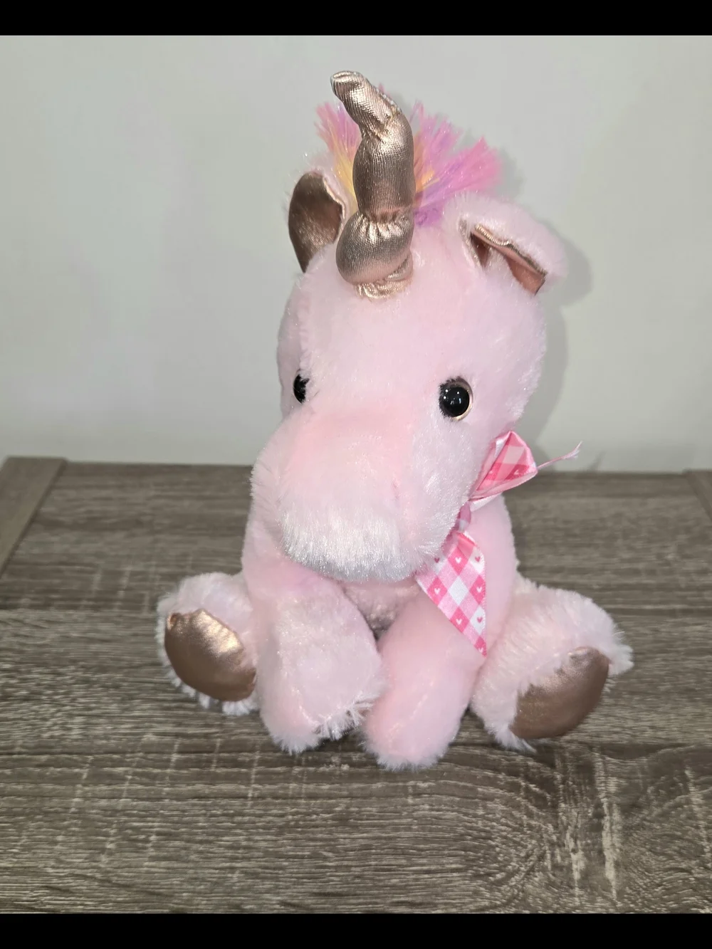 Inter-American Products Pink Rose Gold Metallic Unicorn with Bow Plush Yellow